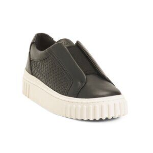 CLARKS Black Leather Mayhill Bay Comfort Sneakers